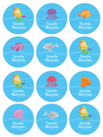 Sweet Mermaid Waterproof Round Labels for Kids (Set of 48)