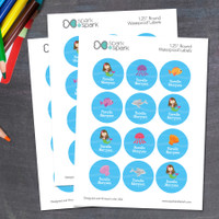 Sweet Mermaid Waterproof Round Labels for Kids (Set of 48)