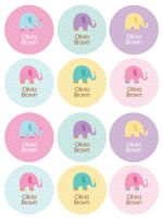 Sweet Elephants Waterproof Labels for Kids (Set of 48)
