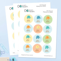 Sweet Blue Elephant Waterproof Labels for Kids (Set of 48)