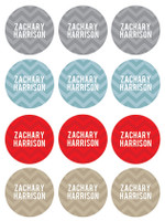 Blue and Grey Chevron Waterproof Labels for Kids (Set of 48)