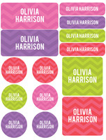 Girls Name on Chevron Green Waterproof Labels Variety Pack (Set of 56)