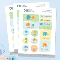 Sweet Elephants Boy Waterproof Labels Variety Pack (Set of 56)