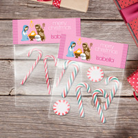 Nativity Set on Pink Treat Bags