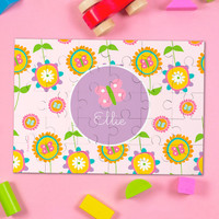 Pink Flowers Pattern Personalized Puzzles