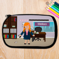 A Girl Crunching Numbers Pencil Case