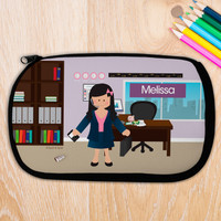 A Girl Crunching Numbers Pencil Case