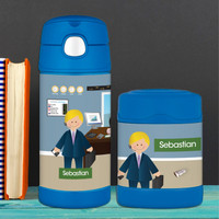 A Boy Crunching Numbers Thermos Bottle