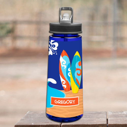 Surf The Waves Blue Sports Water Bottle