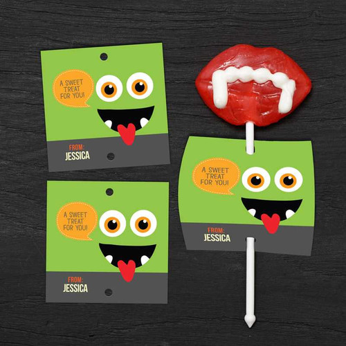Smiley Monster Green Lollipop Cards