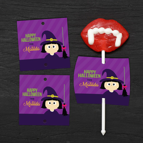 Cute Witch And Broom Lollipop Cards