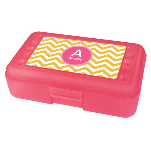 Chevron Mustard and Pink Pencil Box