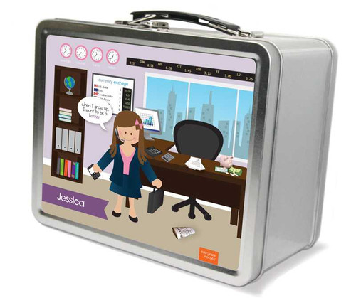 A Girl Crunching Numbers Metal Lunchbox