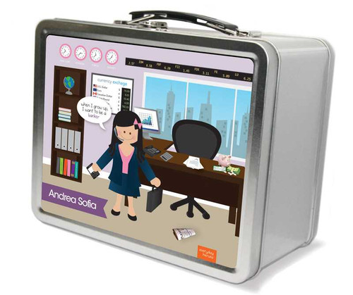 A Girl Crunching Numbers Metal Lunchbox