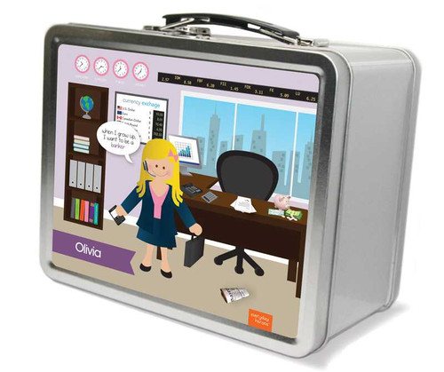 A Girl Crunching Numbers Metal Lunchbox