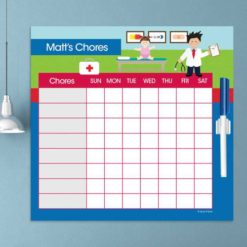 Spark & Spark Boy Doctor's Visit Chore Chart, children’s medical-themed chore chart with weekly schedule and space for tracking chores and doctor visits.