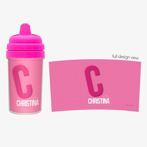 Spark & Spark Double Initial Pink Sippy Cup, pink child's sippy cup with large letter C and customization option