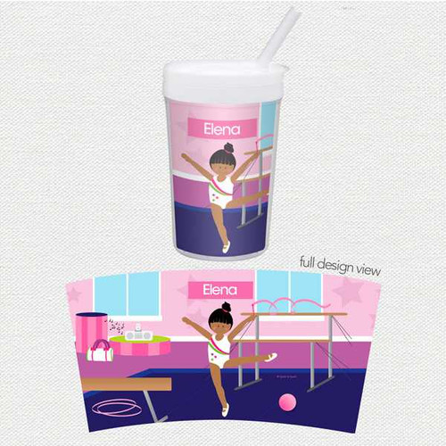 Spark & Spark Cute Gymnast Girl Toddler Cup, featuring a colorful design with a girl gymnast performing on a balance beam and a pink and purple gymnastics-themed background.