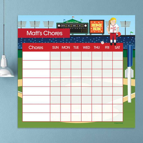 Spark & Spark Home Run Chore Chart, sports-themed chore chart with a baseball stadium design, including a player figure, scoreboard, and baseball field, for tracking household chores.