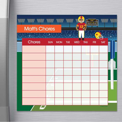 Spark & Spark Touchdown Chore Chart, NFL-themed weekly chore chart with football stadium design and an NFL player illustration for managing children's chores