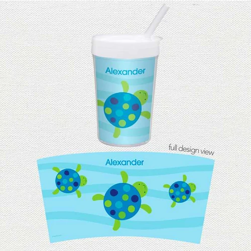 Spark & Spark Swimming Blue Turtle Toddler Cup with matching placemat featuring a colorful turtle design for kids.