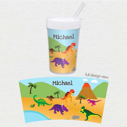 Spark & Spark Dinosaurs In The Jungle Toddler Cup with dinosaur and jungle scene design.