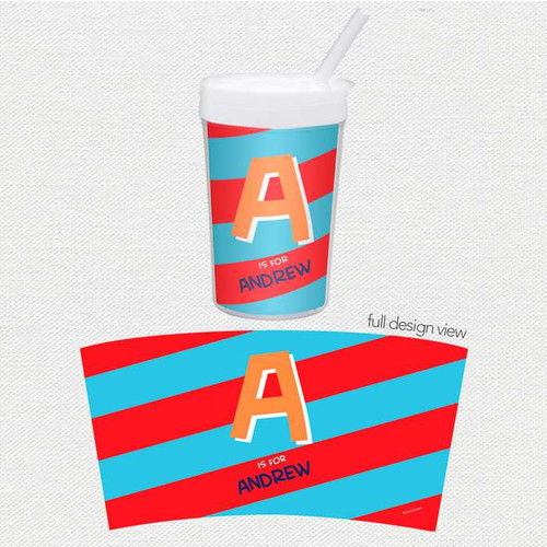 Spark & Spark Brilliant Initial Red Toddler Cup with straw and personalized design featuring the letter A and the name Andrew.