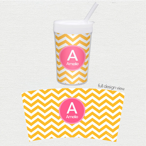 Chevron Mustard and Pink Toddler Cup