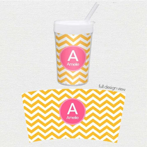 Chevron Mustard and Pink Toddler Cup