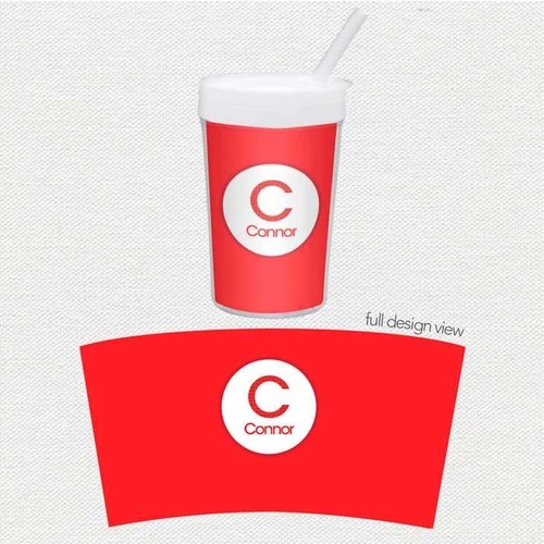 Spark & Spark A Linen Red Letter Toddler Cup, red cup with white lid and straw, featuring a customizable white circle with a red letter and name inside.