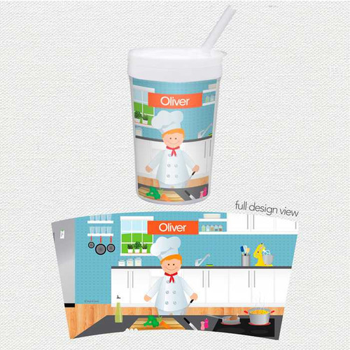 Spark & Spark A Chef's Taste Boy Toddler Cup with colorful chef-themed design and straw.