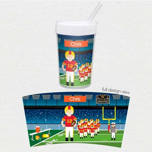 Spark & Spark Touchdown Toddler Cup, themed sports stadium cup with football player and scoreboard design.