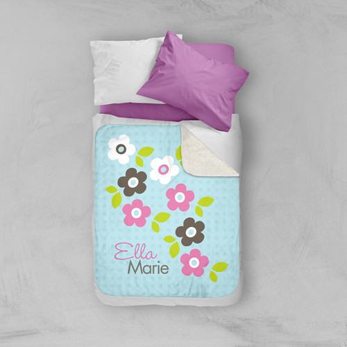 Preppy Flowers Blue Sherpa Blanket