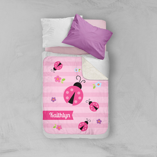 Sweet Pink Lady Bug Sherpa Blanket