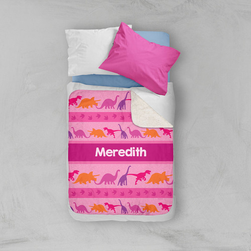 Pink Dinosaur Trail Sherpa Blanket