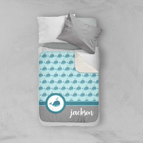 Sweet Little Blue Whale Sherpa Blanket
