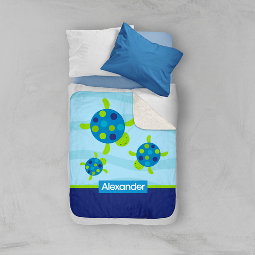Swimming Blue Turtle Sherpa Blanket