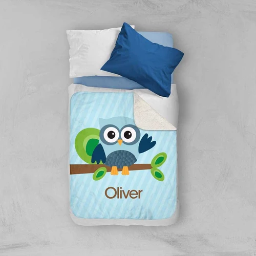 Owl be Yours Blue Sherpa Blanket