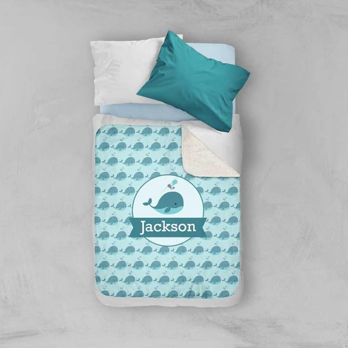 Sweet Little Blue Whale Pattern Sherpa Blanket