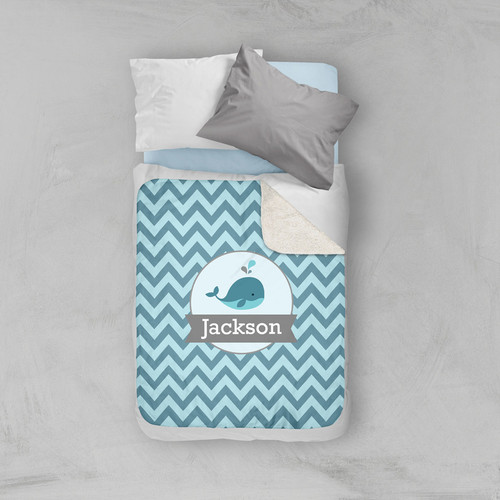 Sweet Little Blue Whale Chevron Sherpa Blanket