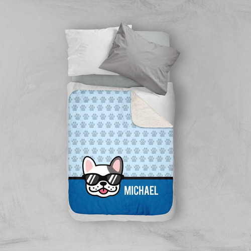 Fun & Cute Dog Blue Sherpa Blanket