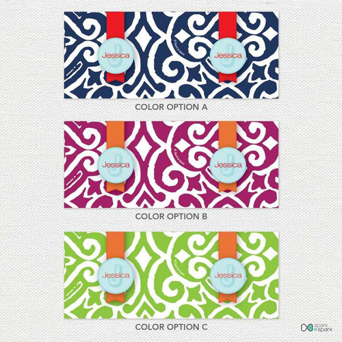 Spark & Spark Gorgeous Style Ceramic Mug, colorful patterned mug with a label that says Jessica, available in different color options including blue, purple, and green.