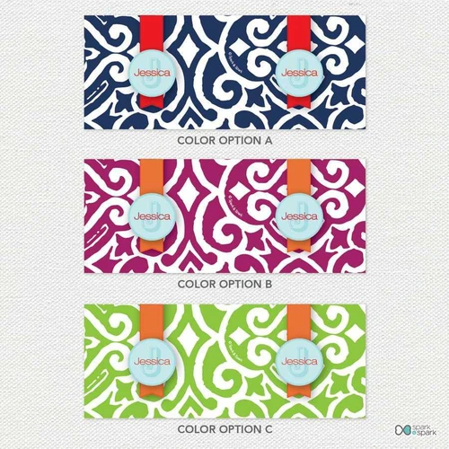Spark & Spark Gorgeous Style Ceramic Mug, colorful patterned mug with a label that says Jessica, available in different color options including blue, purple, and green.