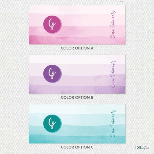 Spark & Spark Watercolor Waves Ceramic Mug, showcasing three color options with watercolor wave designs in pink, purple, and blue with a purple circular logo and handwritten-style text.