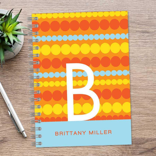 SparkGreetings® Simply Dots Writing Journal, colorful dotted cover design with a large white letter 'B' and the name Brittany Miller at the bottom.