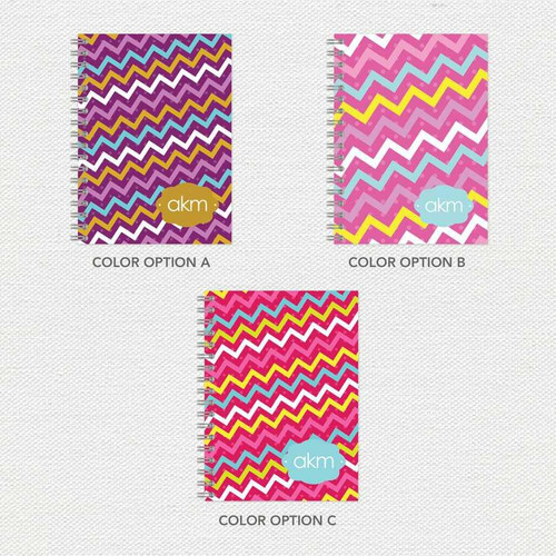 SparkGreetings® Mix Chevrons Writing Journal, vibrant chevron pattern in purple, pink, yellow, blue, and white colors.