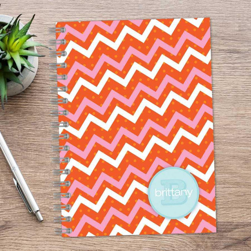 SparkGreetings® Mod Chevrons Writing Journal, colorful chevron pattern with pink, orange, white, and yellow dots design.
