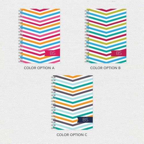 SparkGreetings® Beautiful Colors Writing Journal, three variants with vibrant Chevron striped covers in Options A, B, and C with colorful horizontal stripes.