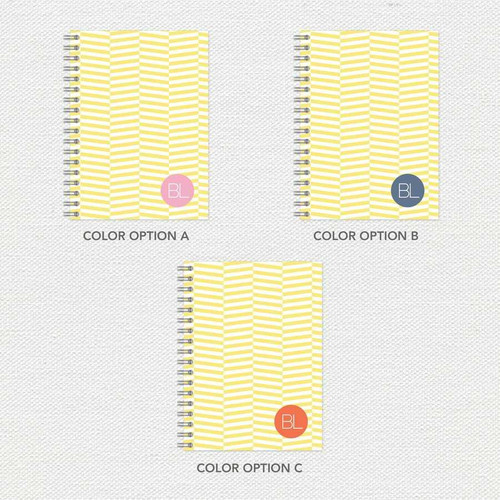 SparkGreetings® Up and Down Style Writing Journal, yellow striped patterned cover in three color options with spiral binding.