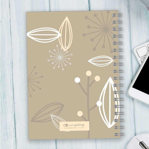 SparkGreetings® Deconstructed Nature Writing Journal, beige cover with white and light beige abstract floral and leaf designs.
